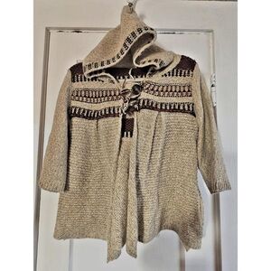 Free People Cream and Brown Hooded Cardigan